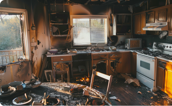 Severe damage in a kitchen after fire